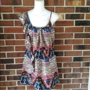 Envy Me One Shoulder Ruffle Dress High Waist Multi Color Size Med